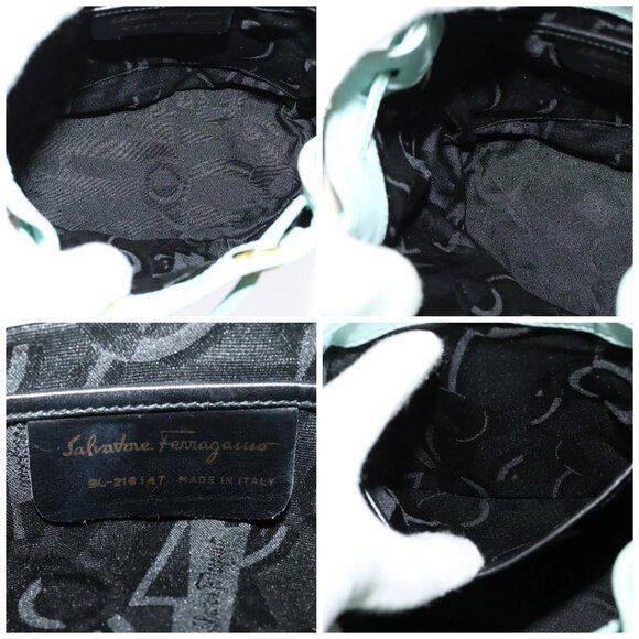 Salvatore Ferragamo Backpack Leather Turquoise Blue Gold Auth bs27971 main image 13